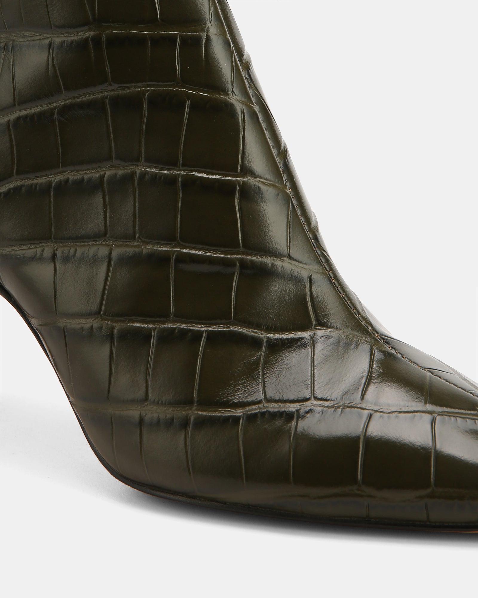Loz Olive Green Croc Embossed Leather Ankle Boot