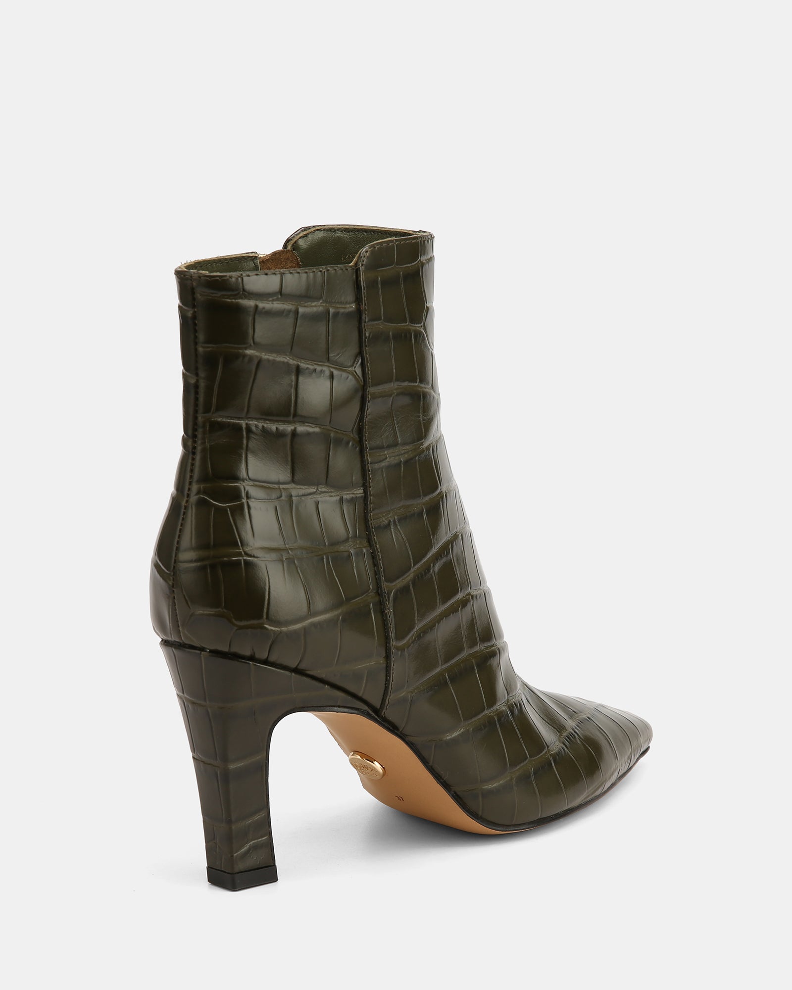 Loz Olive Green Croc Embossed Leather Ankle Boot