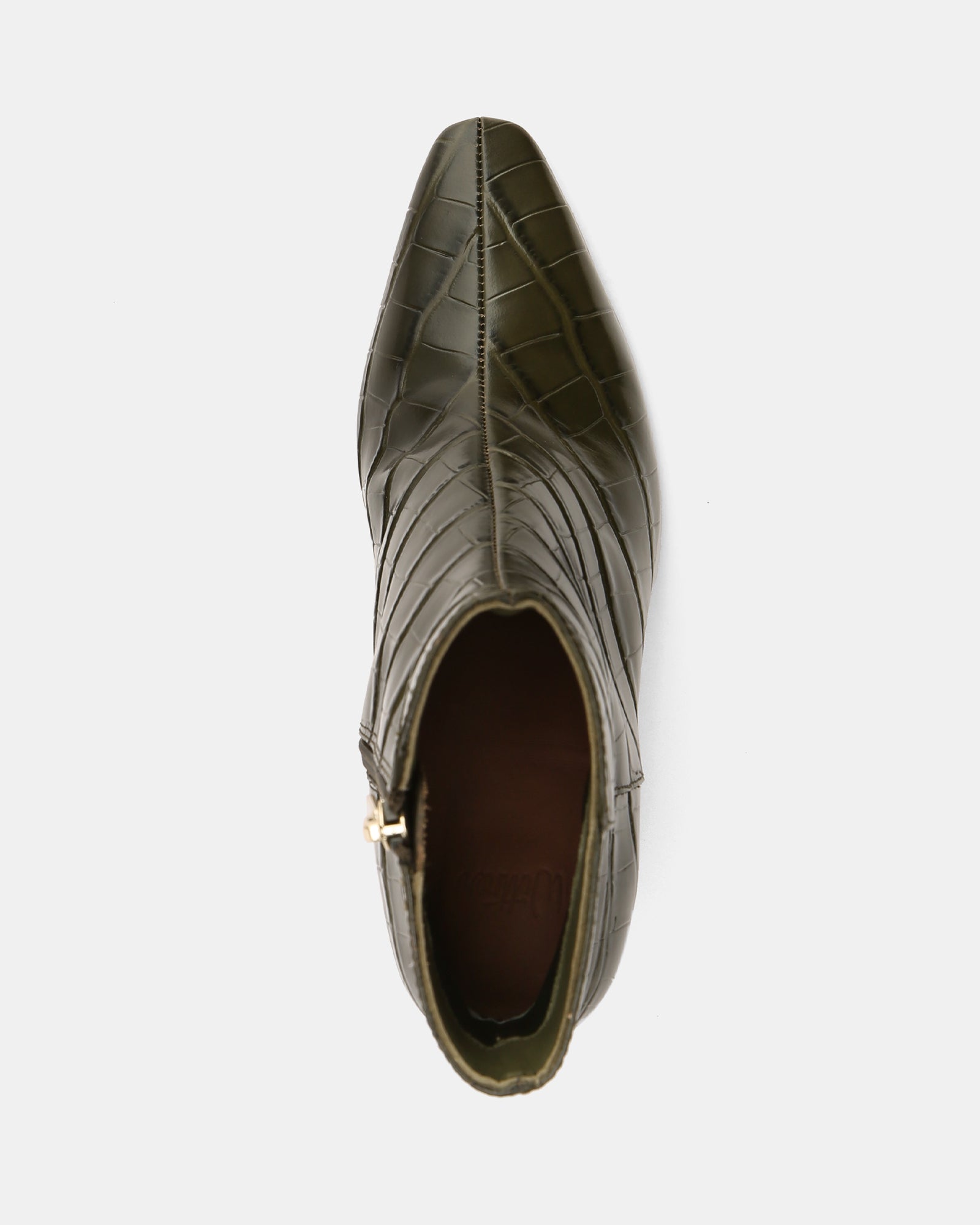 Loz Olive Green Croc Embossed Leather Ankle Boot