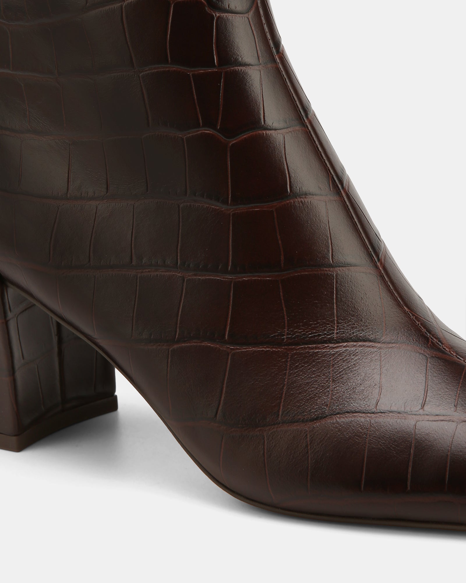 Lena Ebony Croc Embossed Leather Ankle Boot