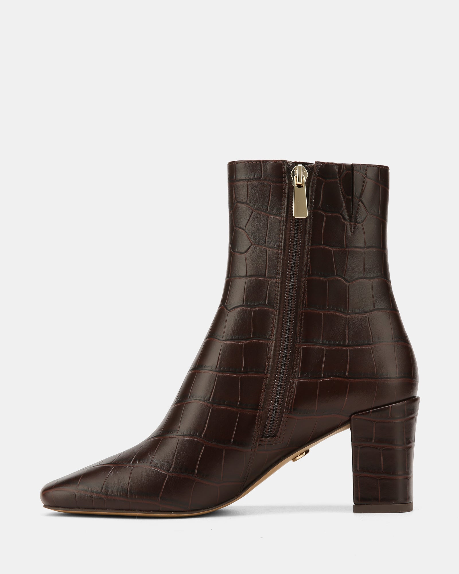 Lena Ebony Croc Embossed Leather Ankle Boot