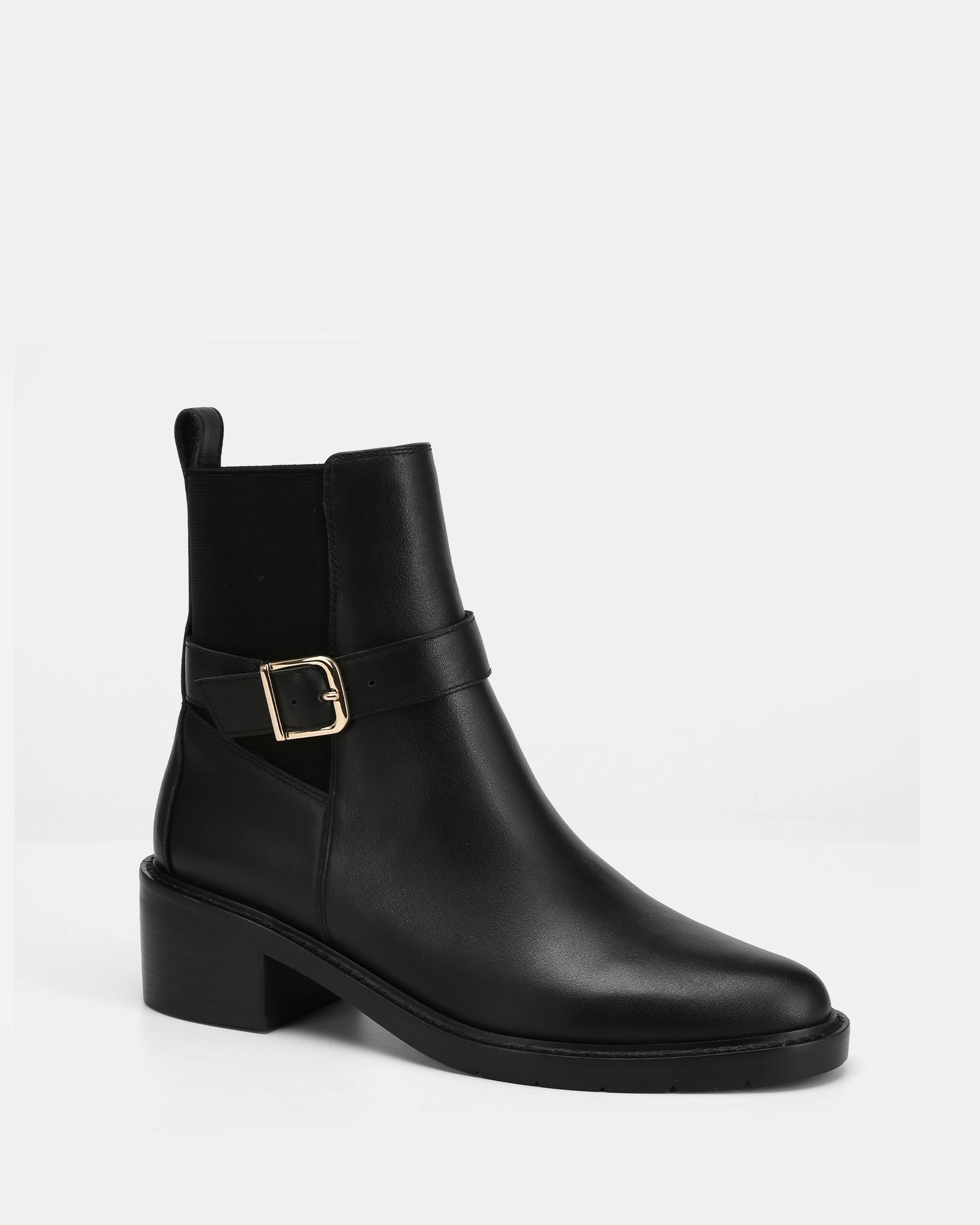 Brandy Black Leather Ankle Boot