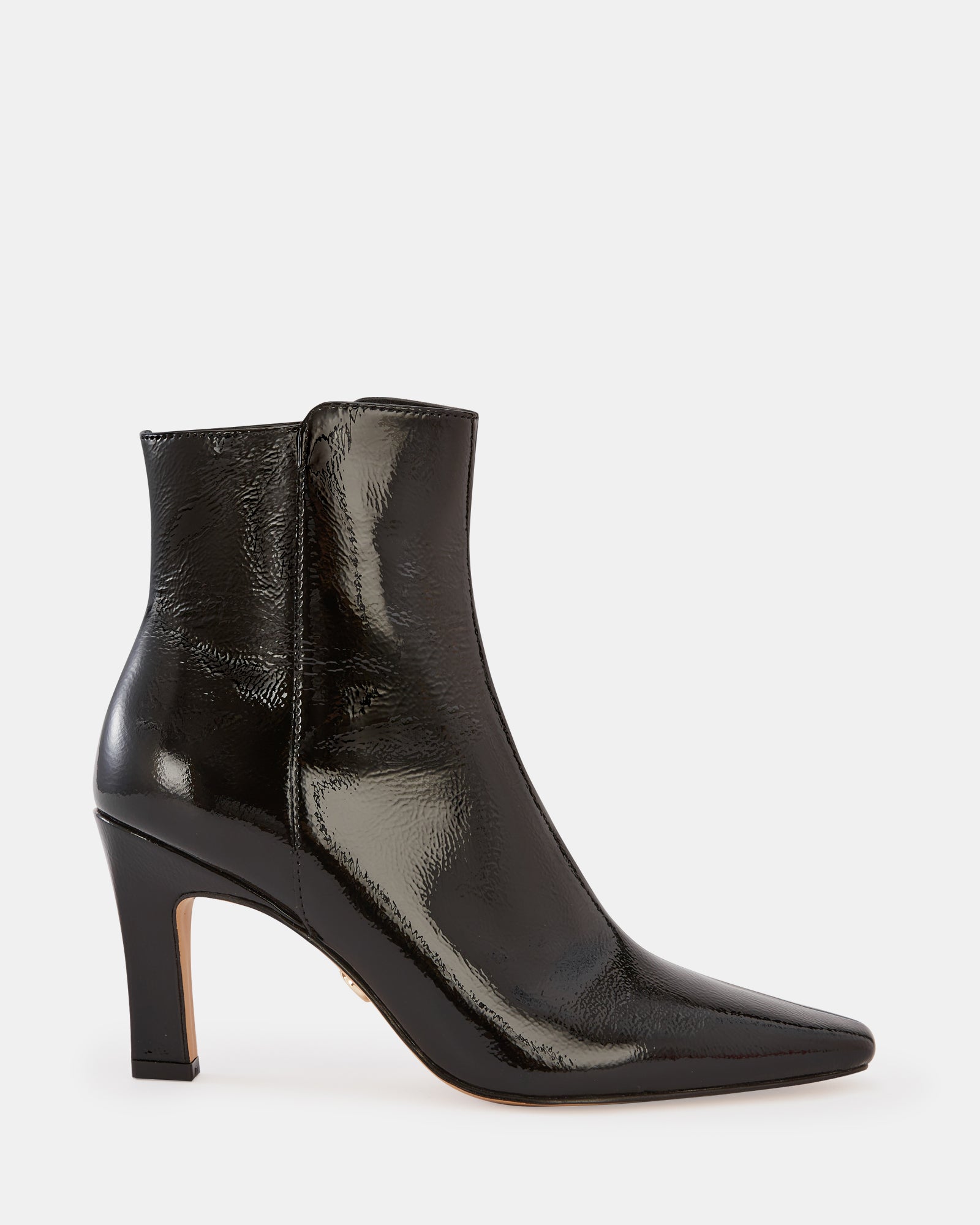Loz Black Crinkle Patent Leather Ankle Boot