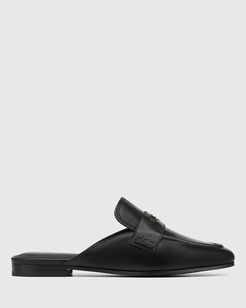 Aaron Black Leather Backless Loafer