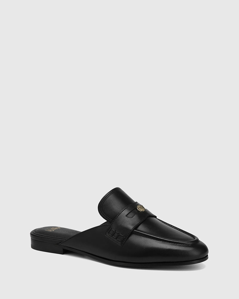 Aaron Black Leather Backless Loafer