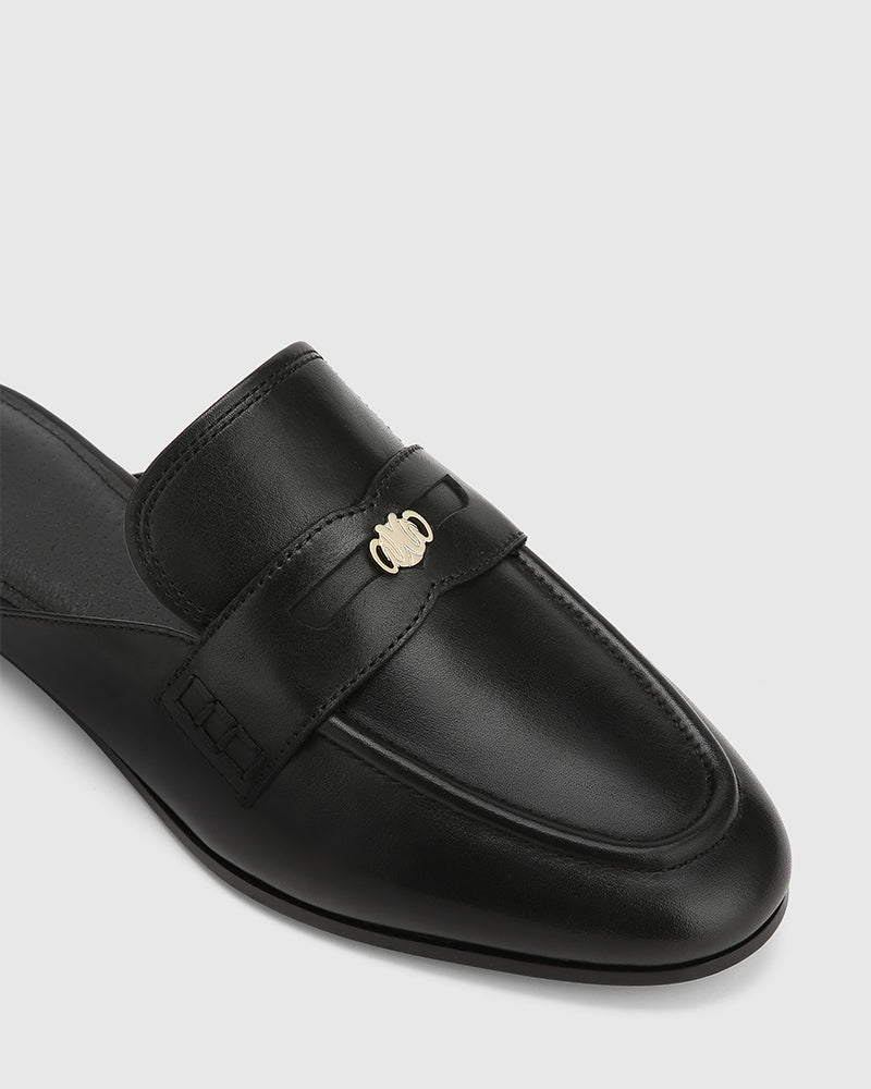 Aaron Black Leather Backless Loafer