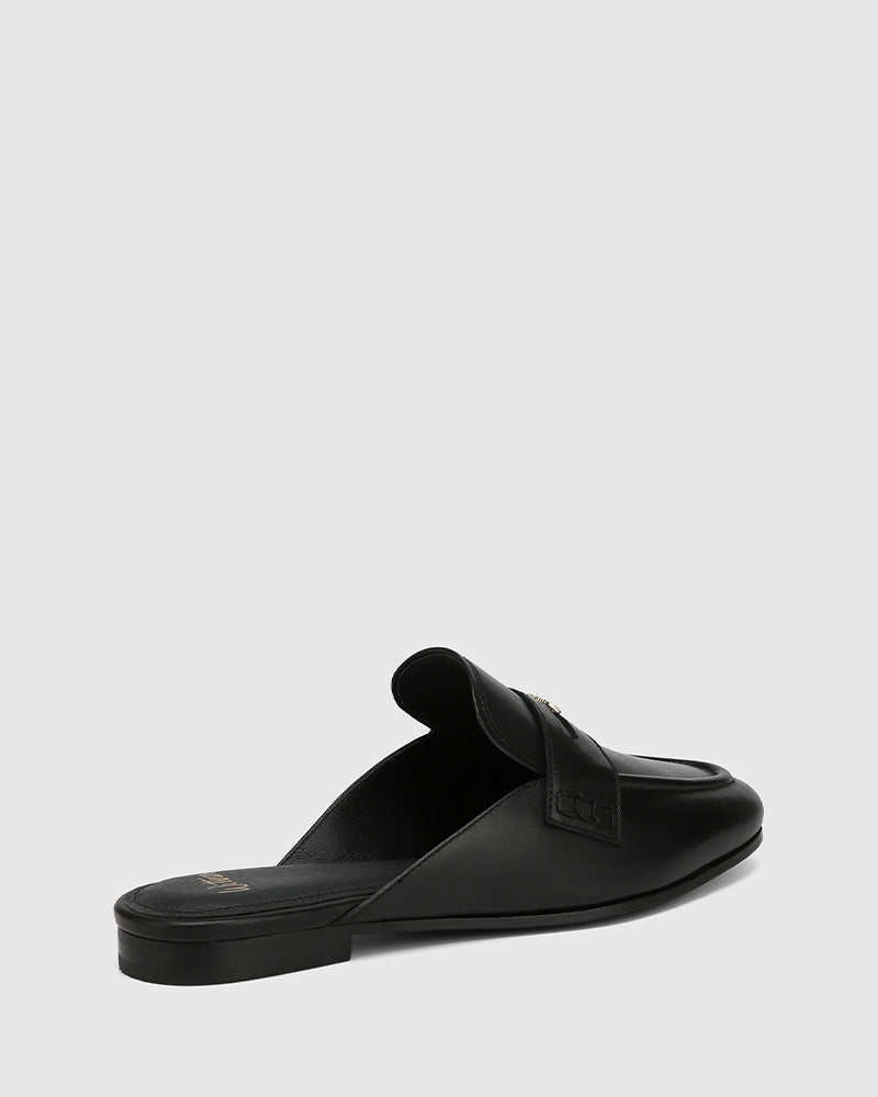 Aaron Black Leather Backless Loafer