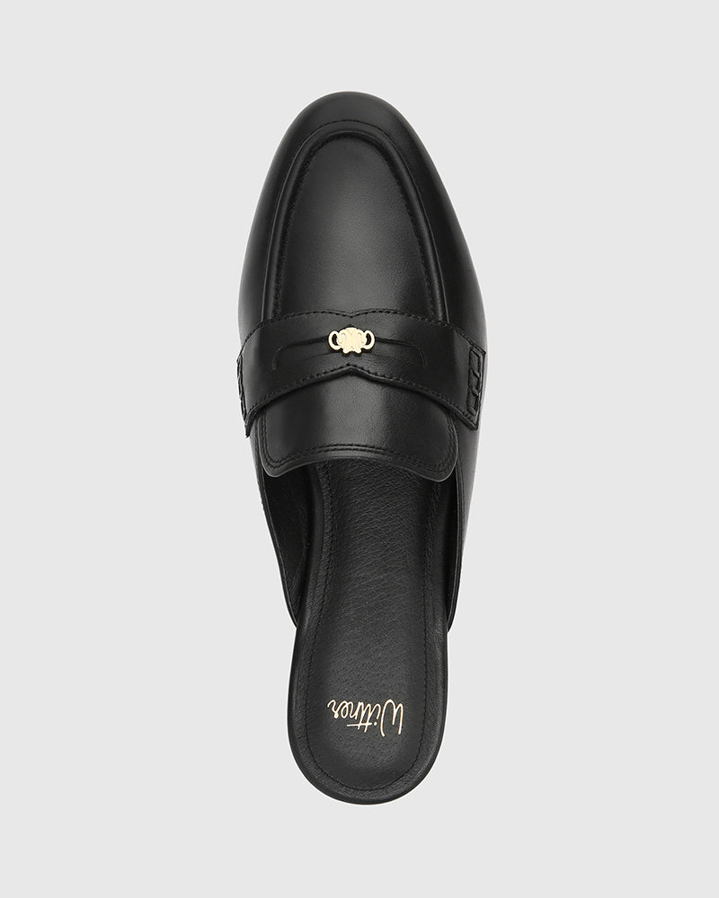 Aaron Black Leather Backless Loafer