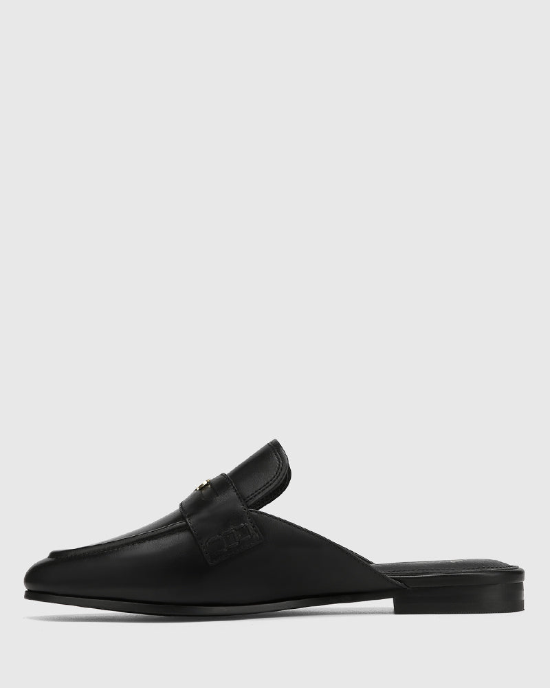 Aaron Black Leather Backless Loafer