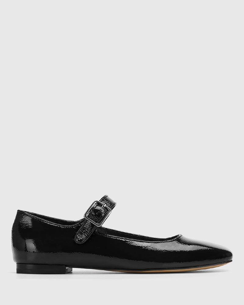 Alise Black Crinkle Patent Leather Mary Jane Flat
