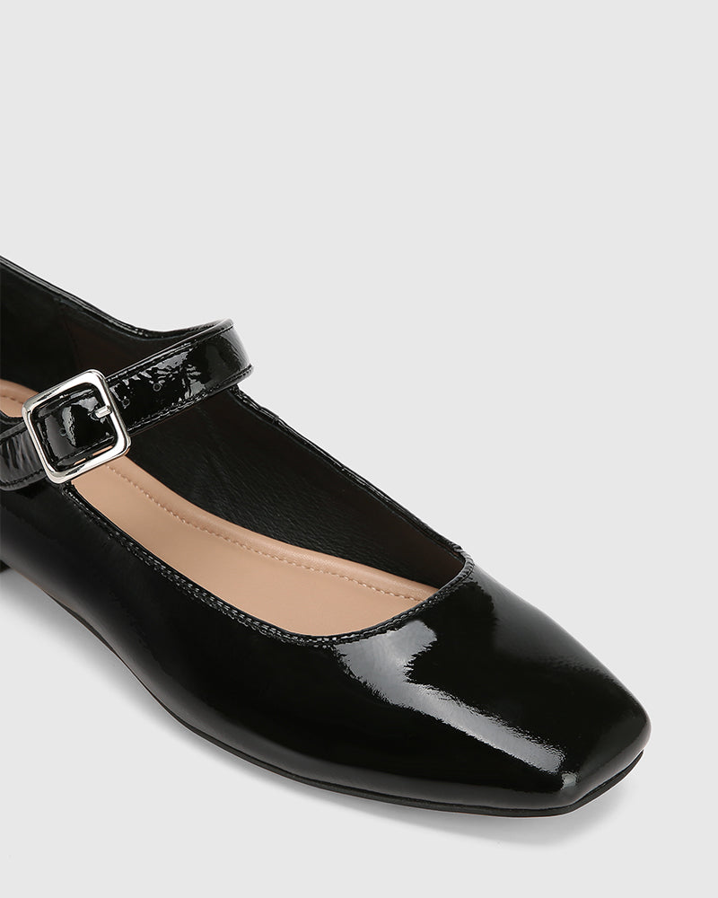 Alise Black Crinkle Patent Leather Mary Jane Flat
