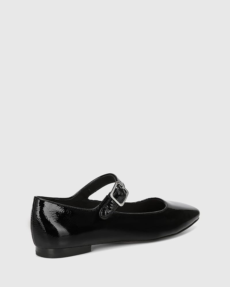 Alise Black Crinkle Patent Leather Mary Jane Flat
