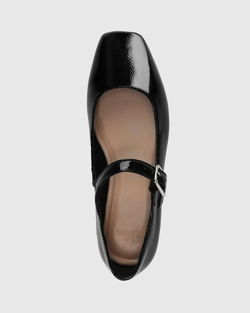 Alise Black Crinkle Patent Leather Mary Jane Flat