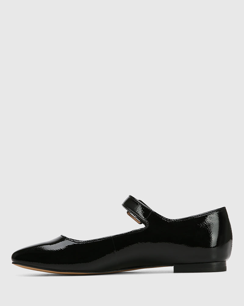 Alise Black Crinkle Patent Leather Mary Jane Flat