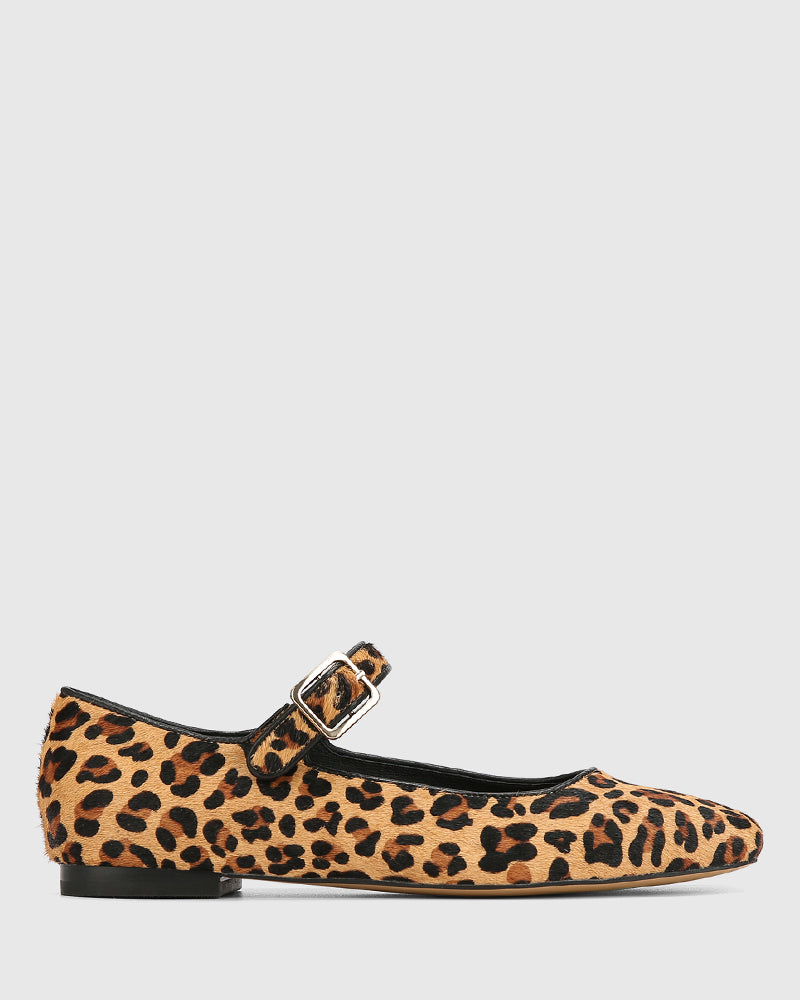 Alise Sand Leopard Hair on Leather Mary Jane Flat