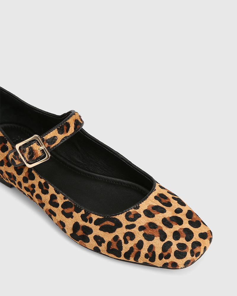 Alise Sand Leopard Hair on Leather Mary Jane Flat