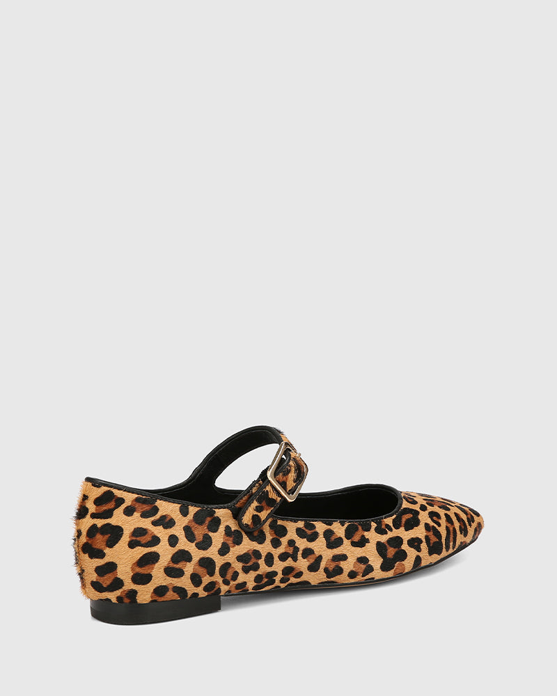 Alise Sand Leopard Hair on Leather Mary Jane Flat