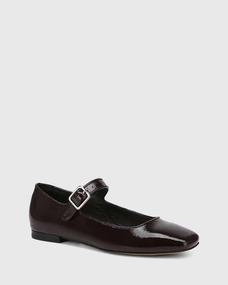 Alise Raisin Crinkle Patent Leather Mary Jane Flat