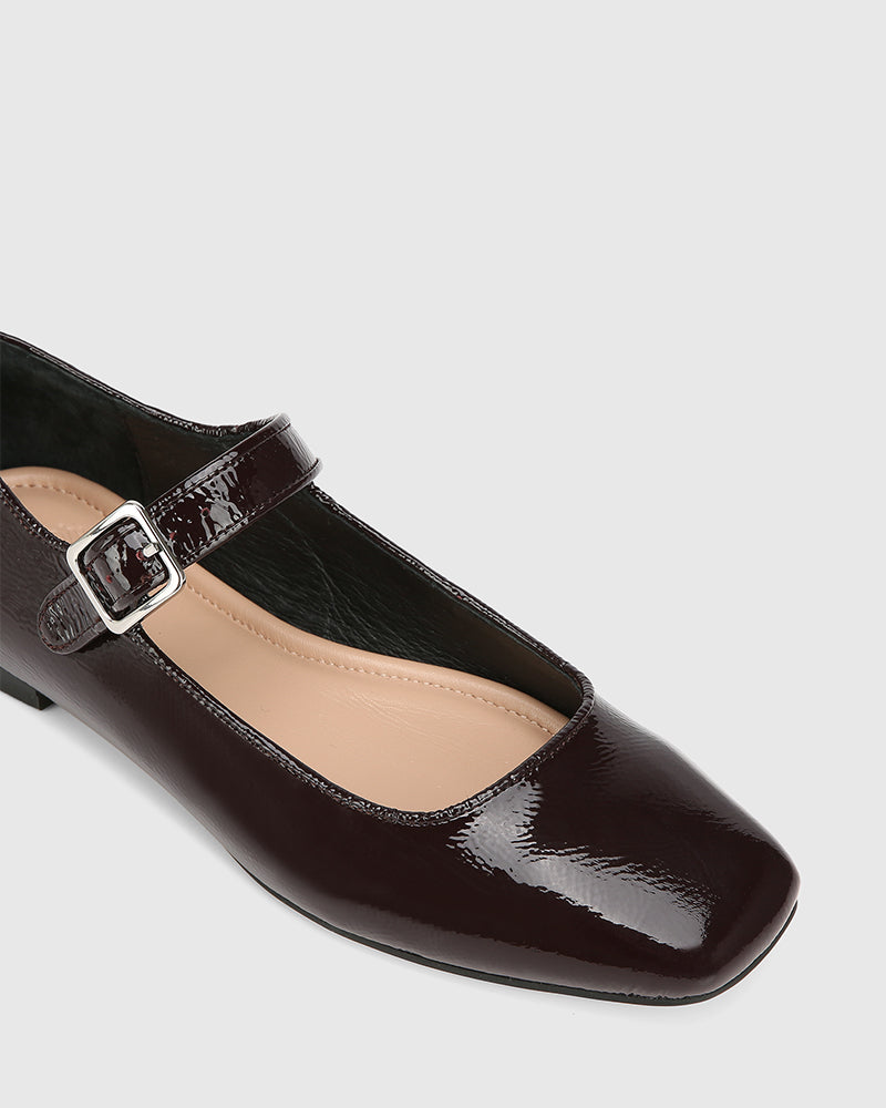 Alise Raisin Crinkle Patent Leather Mary Jane Flat