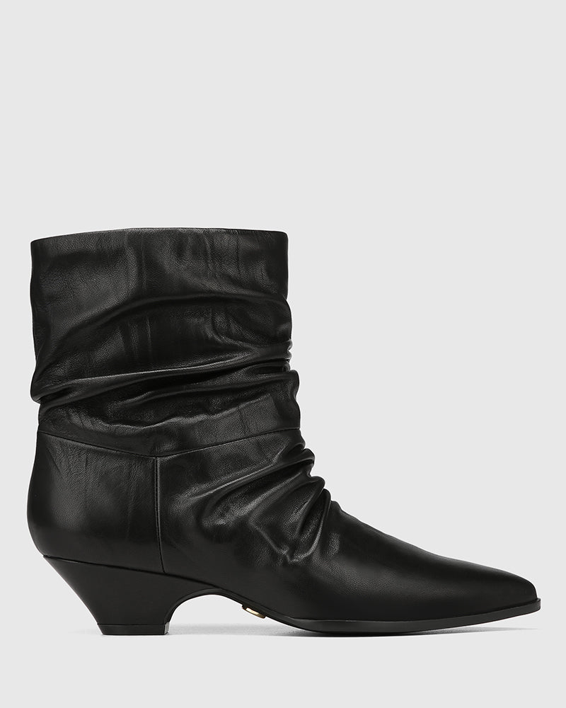 Axiel Black Leather Slouch Ankle Boot