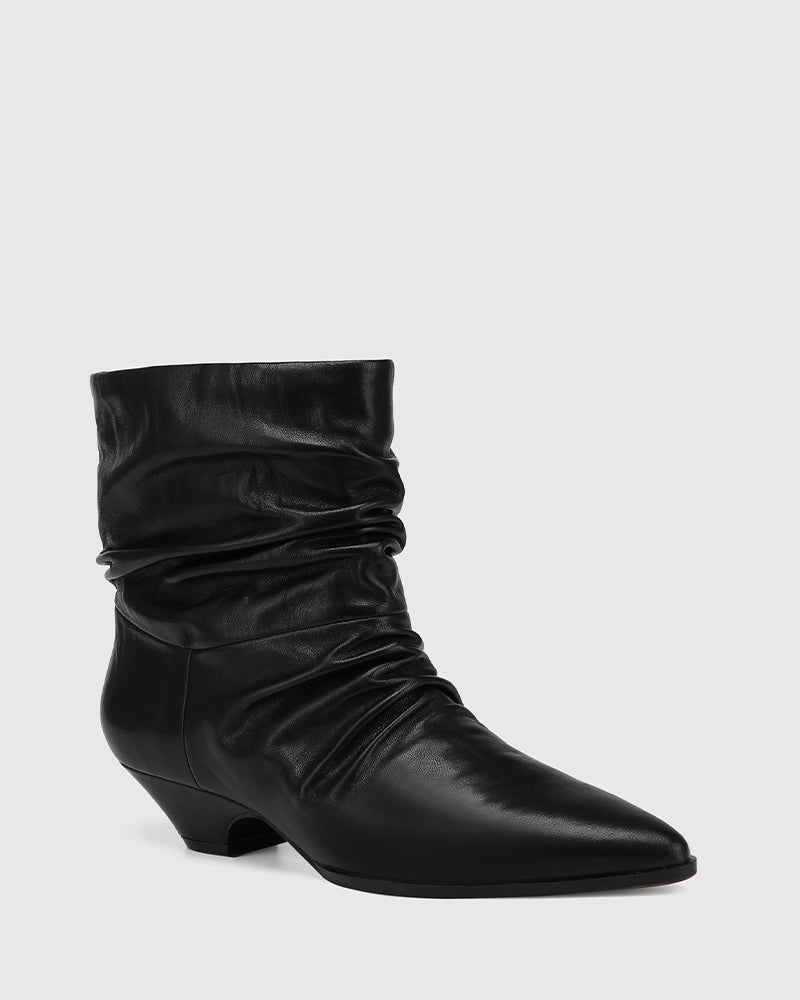 Axiel Black Leather Slouch Ankle Boot
