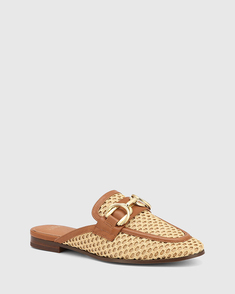 Aya Natural Woven Textile Backless Loafer