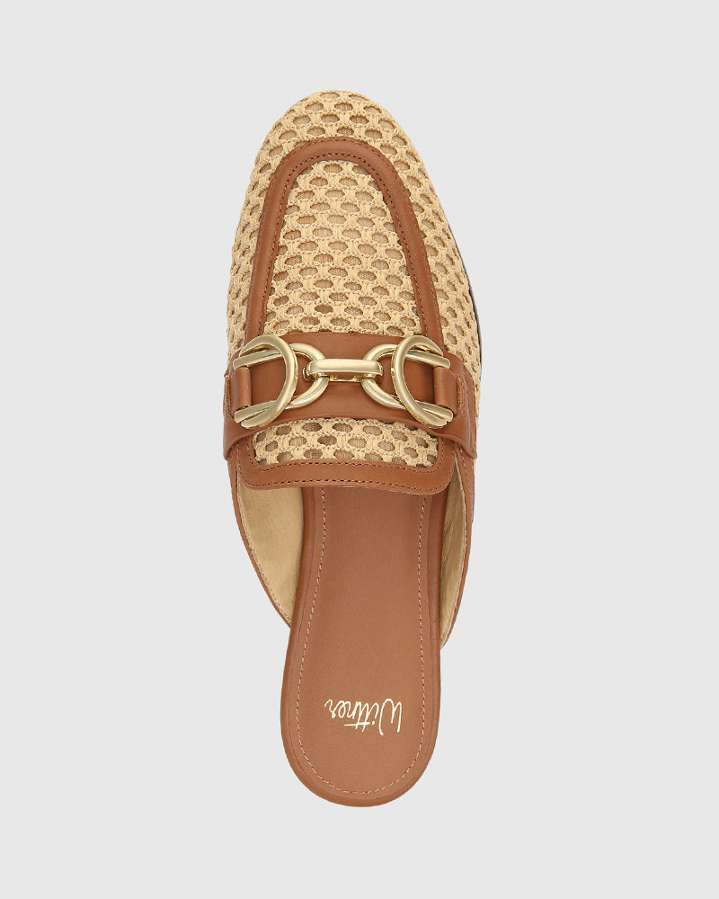 Aya Natural Woven Textile Backless Loafer