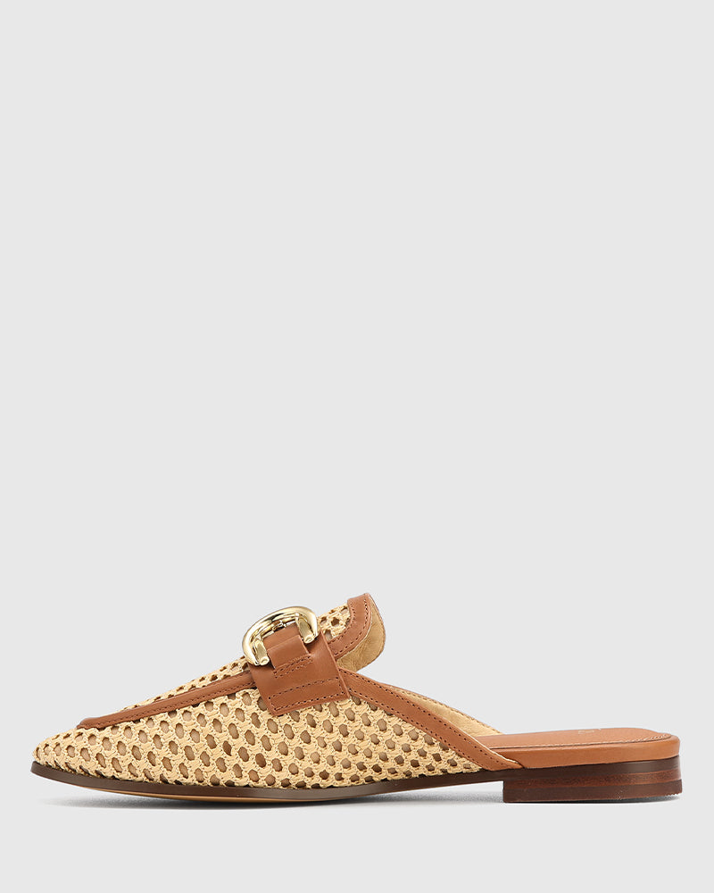 Aya Natural Woven Textile Backless Loafer