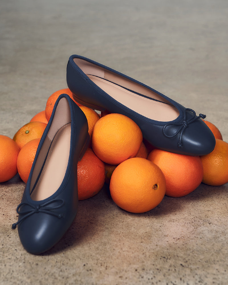 Alina Navy Leather Ballet Flat