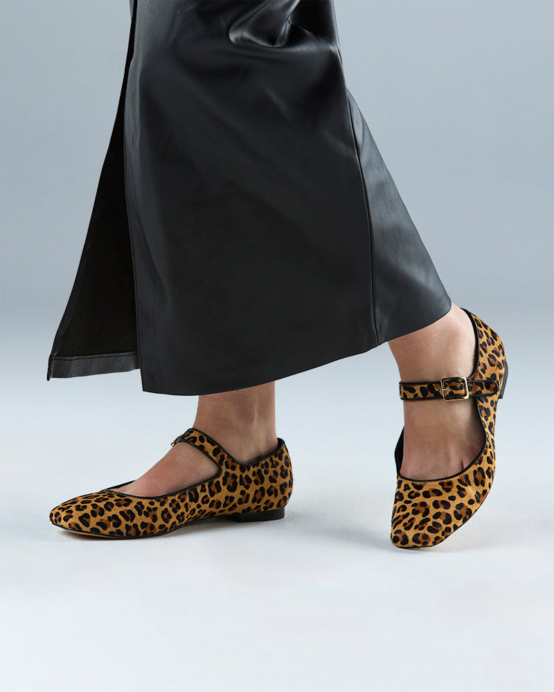 Alise Sand Leopard Hair on Leather Mary Jane Flat