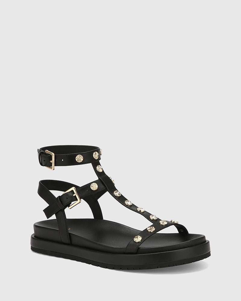 Bahir Black Leather Sandal