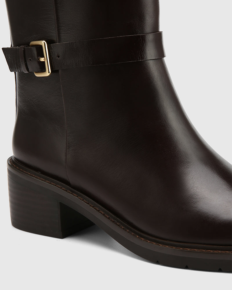 Baniska Woodland Brown Leather and Neoprene Knee High Boot