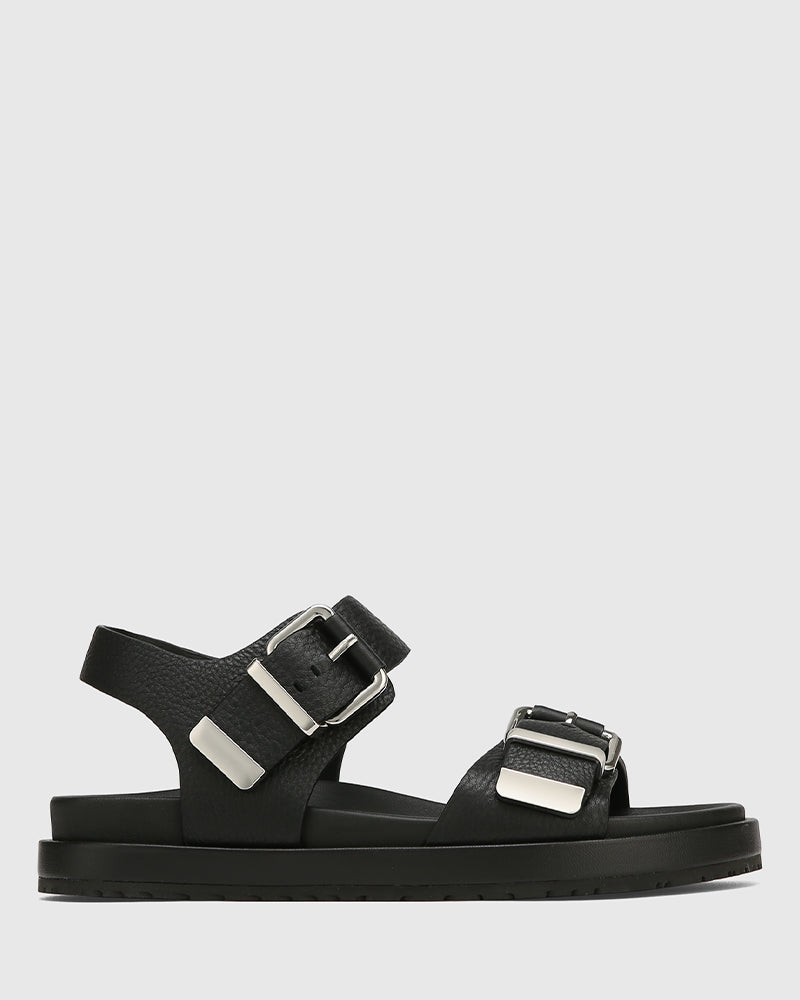 Bernadette Black Leather Flatform Sandal