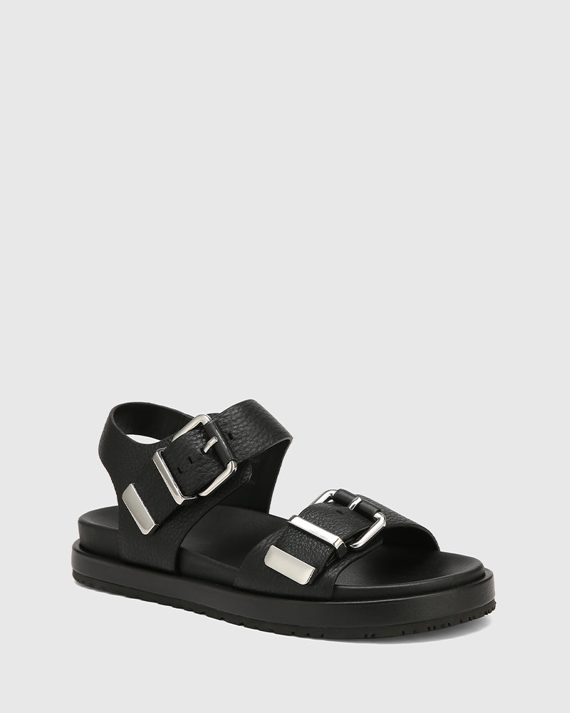 Bernadette Black Leather Flatform Sandal