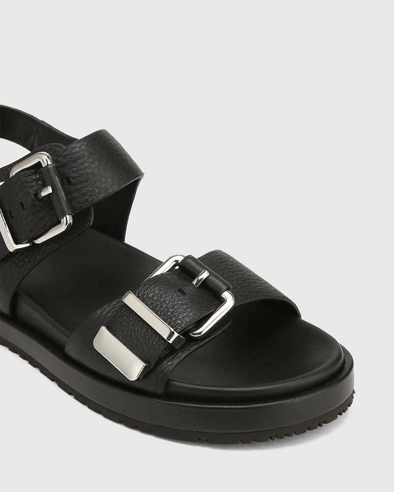 Bernadette Black Leather Flatform Sandal
