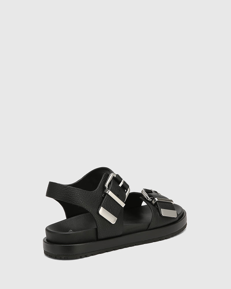 Bernadette Black Leather Flatform Sandal