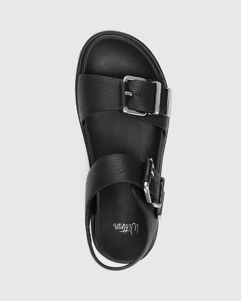 Bernadette Black Leather Flatform Sandal