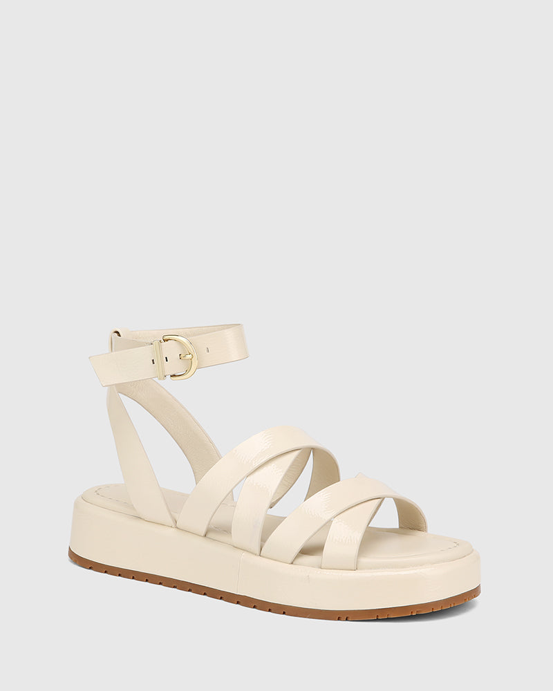 Cherish Vintage Ivory Crinkle Patent Leather Strappy Sandal