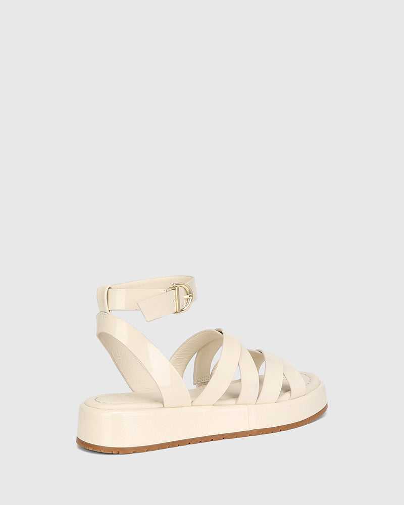 Cherish Vintage Ivory Crinkle Patent Leather Strappy Sandal