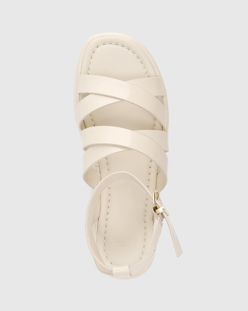 Cherish Vintage Ivory Crinkle Patent Leather Strappy Sandal