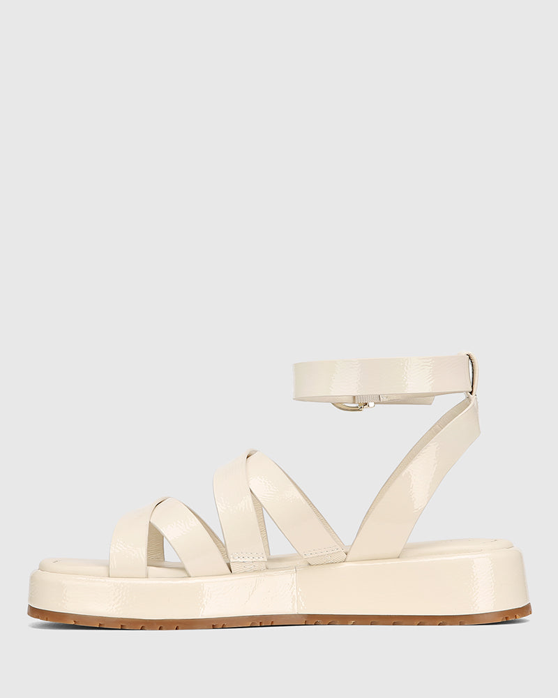 Cherish Vintage Ivory Crinkle Patent Leather Strappy Sandal