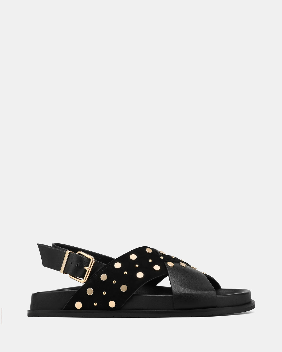 Cleo Black Leather Flat Sandals