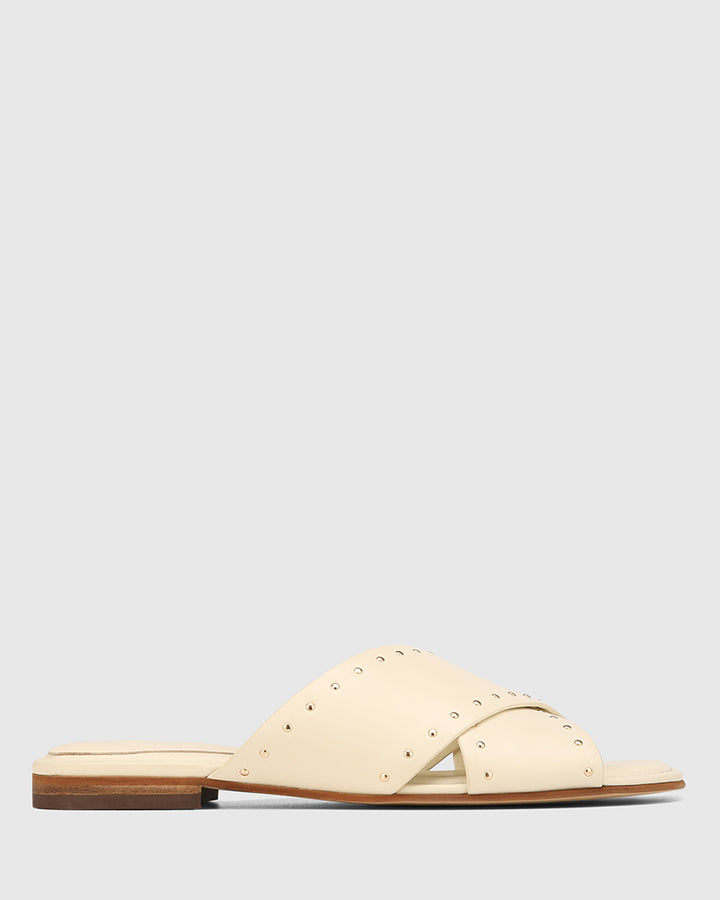 Connie Vintage Ivory Leather Slide