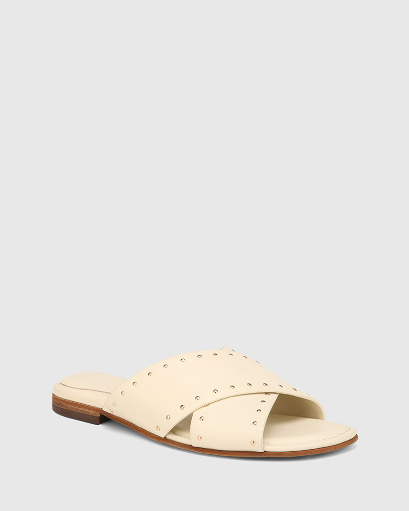 Connie Vintage Ivory Leather Slide