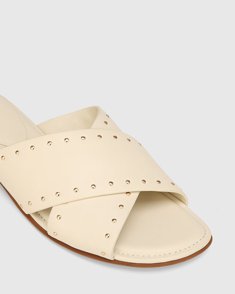Connie Vintage Ivory Leather Slide