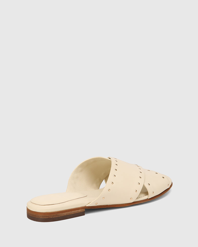 Connie Vintage Ivory Leather Slide