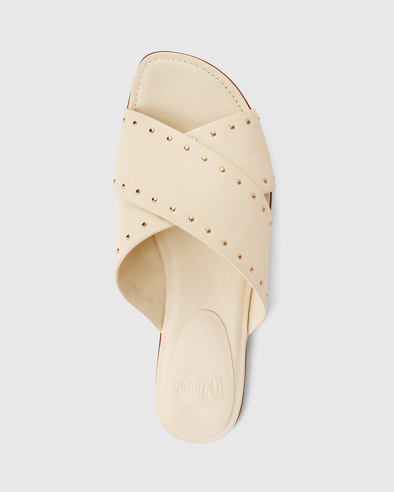 Connie Vintage Ivory Leather Slide