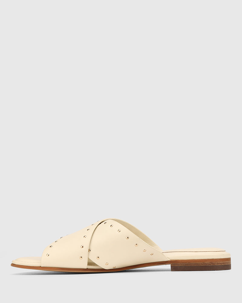 Connie Vintage Ivory Leather Slide