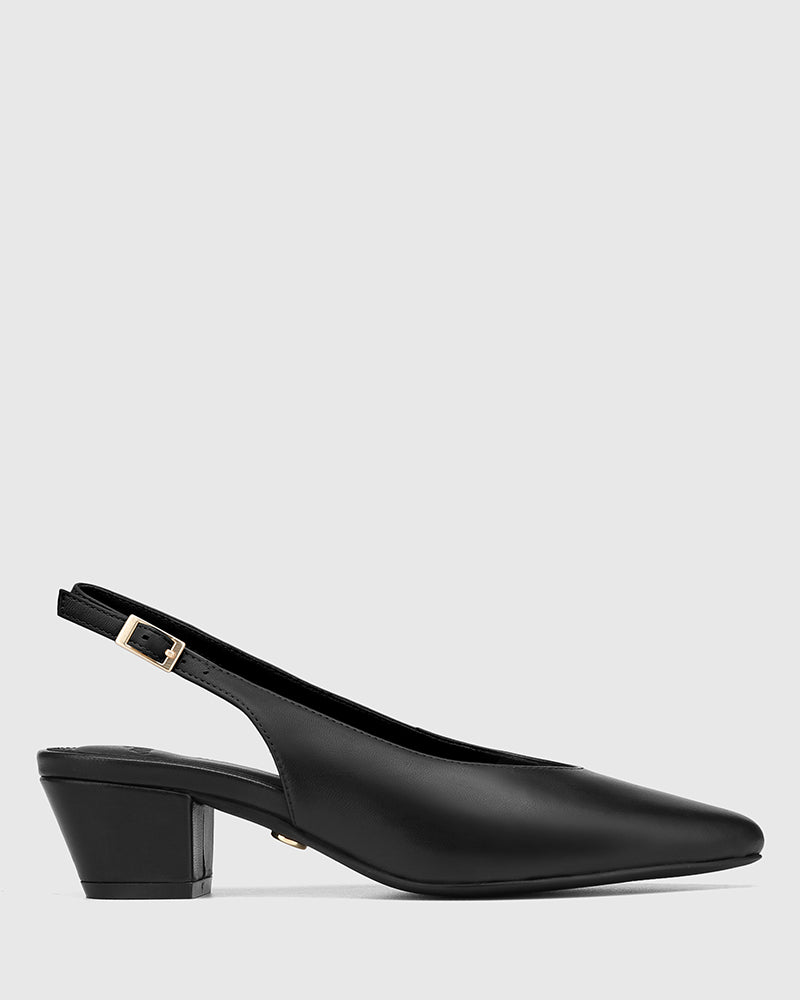 Cove Black Leather Slingback
