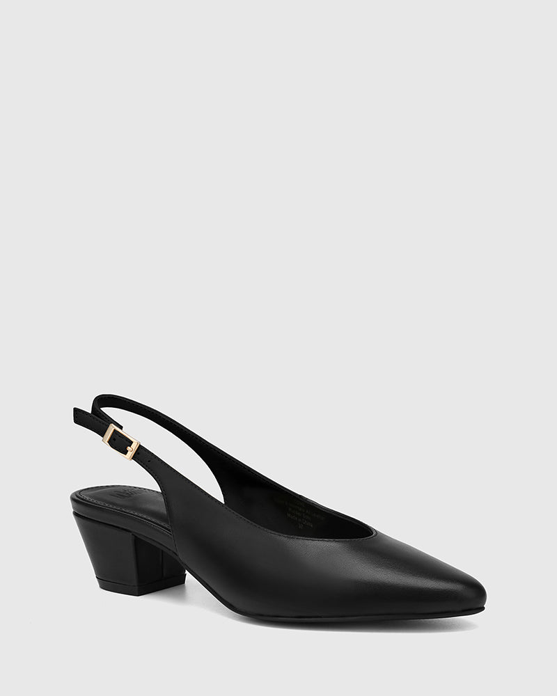 Cove Black Leather Slingback